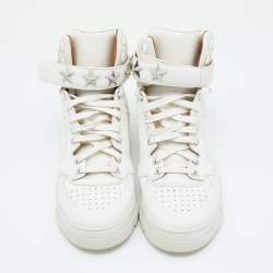 Pre Owned حذاء رياضي جيفنشي تيسون جلد أبيض مرصع نجوم عنق مرتفع مقاس 38