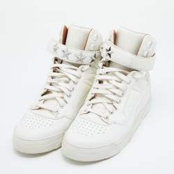 Pre Owned حذاء رياضي جيفنشي تيسون جلد أبيض مرصع نجوم عنق مرتفع مقاس 38