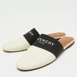Pre Owned Givenchy White Leather And Logo Strecth Band Bedford Flat Mules Size 39