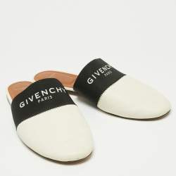 Pre Owned Givenchy White Leather And Logo Strecth Band Bedford Flat Mules Size 39