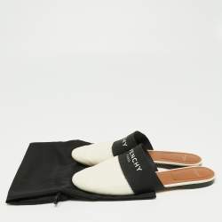 Pre Owned Givenchy White Leather And Logo Strecth Band Bedford Flat Mules Size 39