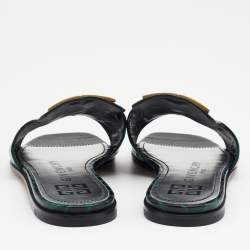 Pre Owned Givenchy Green Croc Embossed Leather 4G Flat Slides Size 38