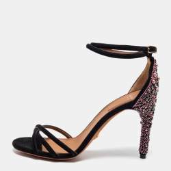 مملوكة مسبقًا Givenchy Black Suede Crystal Embellished Ankle Strap Sandals Size 37.5