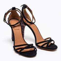 مملوكة مسبقًا Givenchy Black Suede Crystal Embellished Ankle Strap Sandals Size 37.5