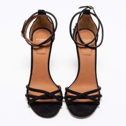 مملوكة مسبقًا Givenchy Black Suede Crystal Embellished Ankle Strap Sandals Size 37.5