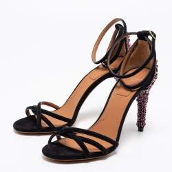 مملوكة مسبقًا Givenchy Black Suede Crystal Embellished Ankle Strap Sandals Size 37.5