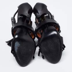 Givenchy Black Leather Fringe Detail  Open Toe Lace Up Ankle Booties Size 38