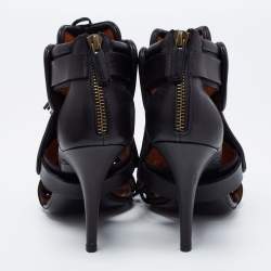 Givenchy Black Leather Fringe Detail  Open Toe Lace Up Ankle Booties Size 38