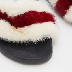 Givenchy White/Red Mink Fur Striped Flat Slides Size 38