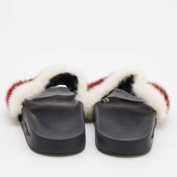 Givenchy White/Red Mink Fur Striped Flat Slides Size 38