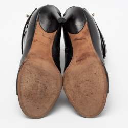 Pre Owned حذاء بوت كاحل جيفنشي جلد أسود قفل شارك مقدمة مفتوحة مقاس 40