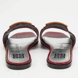 Pre Owned Givenchy Burgundy Croc Embossed Leather Flat Slide Sandals Size 37