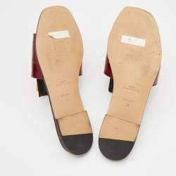 Pre Owned Givenchy Burgundy Croc Embossed Leather Flat Slide Sandals Size 37