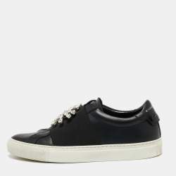 Pre Owned Givenchy Black Leather Crystal Embellished Slip On Sneakers Size 39