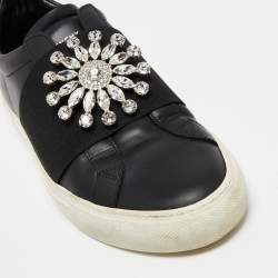 Pre Owned Givenchy Black Leather Crystal Embellished Slip On Sneakers Size 39
