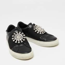 Pre Owned Givenchy Black Leather Crystal Embellished Slip On Sneakers Size 39