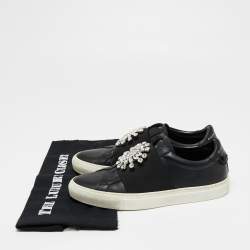 Pre Owned Givenchy Black Leather Crystal Embellished Slip On Sneakers Size 39