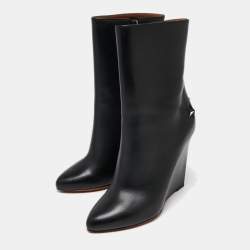 Pre Owned Givenchy Black Leather Wedge Ankle Boots Size 40