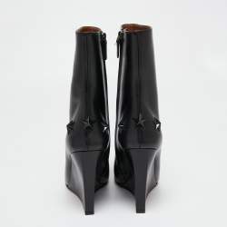Pre Owned Givenchy Black Leather Wedge Ankle Boots Size 40