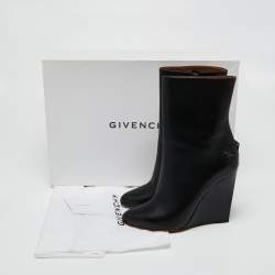 Pre Owned Givenchy Black Leather Wedge Ankle Boots Size 40