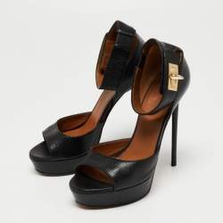 Givenchy Black Leather Shark Lock Ankle Strap Sandals Size 37 