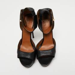 Givenchy Black Leather Shark Lock Ankle Strap Sandals Size 37 