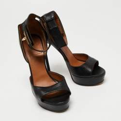 Givenchy Black Leather Shark Lock Ankle Strap Sandals Size 37 