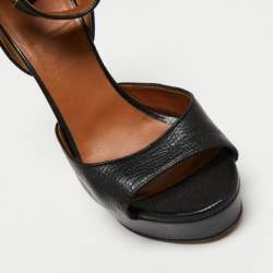 Givenchy Black Leather Shark Lock Ankle Strap Sandals Size 37 