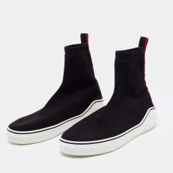 Pre Owned Givenchy Black Knit Fabric Slip on Logo Sneakers Size 41.5