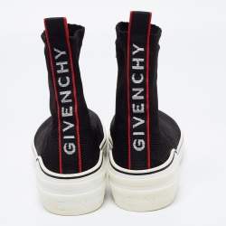 Pre Owned Givenchy Black Knit Fabric Slip on Logo Sneakers Size 41.5
