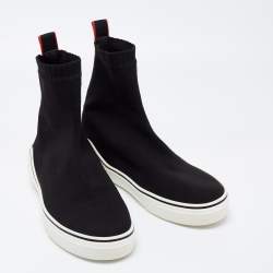 Pre Owned Givenchy Black Knit Fabric Slip on Logo Sneakers Size 41.5