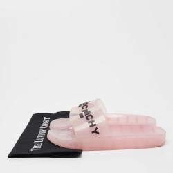Pre Owned Givenchy Light Pink Rubber Logo Clear Flat Slides Size 38