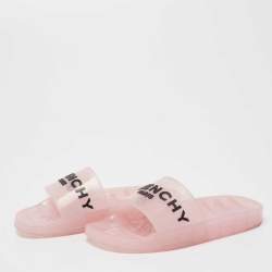 Pre Owned Givenchy Light Pink Rubber Logo Clear Flat Slides Size 38