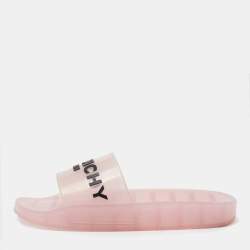 Pre Owned Givenchy Light Pink Rubber Logo Clear Flat Slides Size 38