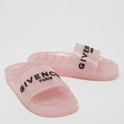 Pre Owned Givenchy Light Pink Rubber Logo Clear Flat Slides Size 38