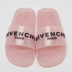 Pre Owned Givenchy Light Pink Rubber Logo Clear Flat Slides Size 38