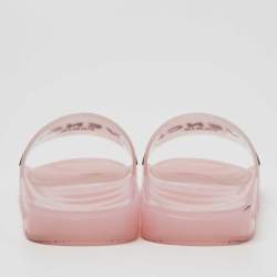 Pre Owned Givenchy Light Pink Rubber Logo Clear Flat Slides Size 38