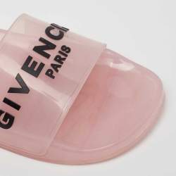 Pre Owned Givenchy Light Pink Rubber Logo Clear Flat Slides Size 38