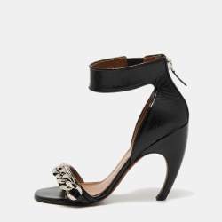 Givenchy Black Leather Chain Embellished Ankle Strap Sandals Size 37.5