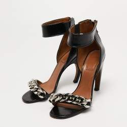 Givenchy Black Leather Chain Embellished Ankle Strap Sandals Size 37.5