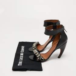 Givenchy Black Leather Chain Embellished Ankle Strap Sandals Size 37.5