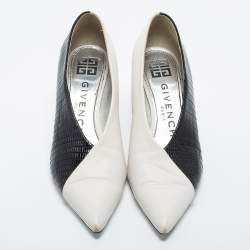 Givenchy Black/White Croc Embossed and  Leather Pointed Toe Pumps Size 37