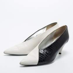 Givenchy Black/White Croc Embossed and  Leather Pointed Toe Pumps Size 37