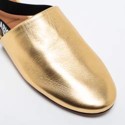 Pre Owned Givenchy Gold Leather Rivington Logo Slingback Flat Mules Size 37