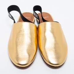 Pre Owned Givenchy Gold Leather Rivington Logo Slingback Flat Mules Size 37