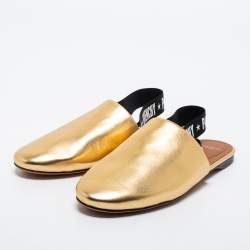 Pre Owned Givenchy Gold Leather Rivington Logo Slingback Flat Mules Size 37