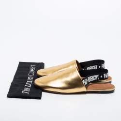 Pre Owned Givenchy Gold Leather Rivington Logo Slingback Flat Mules Size 37