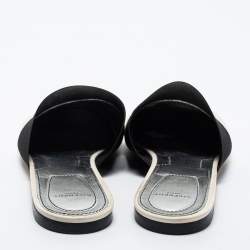 Givenchy Black/White Leather and Fabric Bedford Flat Mules Size 41