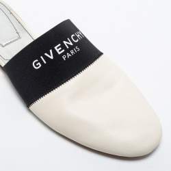 Givenchy Black/White Leather and Fabric Bedford Flat Mules Size 41