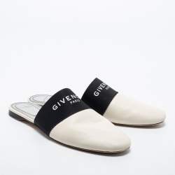 Givenchy Black/White Leather and Fabric Bedford Flat Mules Size 41